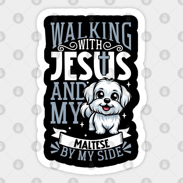 Jesus and dog - Maltese Sticker by Modern Medieval Design